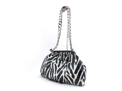 STEVE MADDEN Borsa Clutch Pelle Zebrata Manici Catena White Black BREVIVE