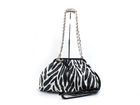 STEVE MADDEN Borsa Clutch Pelle Zebrata Manici Catena White Black BREVIVE
