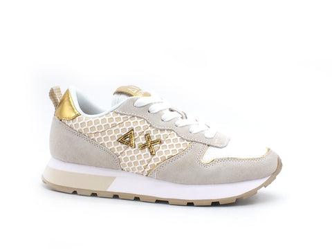 SUN68 Ally Big Mesh Sneaker Donna Running Bianco Panna Oro Z31205