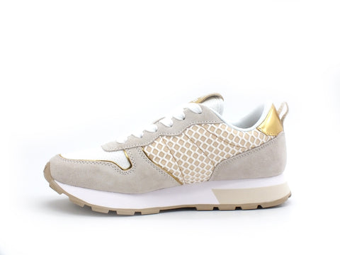 SUN68 Ally Big Mesh Sneaker Donna Running Bianco Panna Oro Z31205