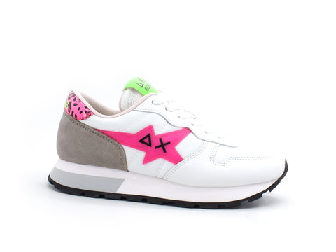 SUN68 Ally Star Transparent Logo Sneaker Donna Bianco Fuxia Fluo Z31209