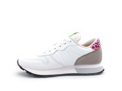 SUN68 Ally Star Transparent Logo Sneaker Donna Bianco Fuxia Fluo Z31209