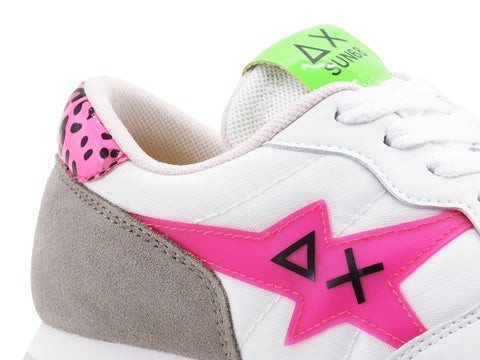 SUN68 Ally Star Transparent Logo Sneaker Donna Bianco Fuxia Fluo Z31209