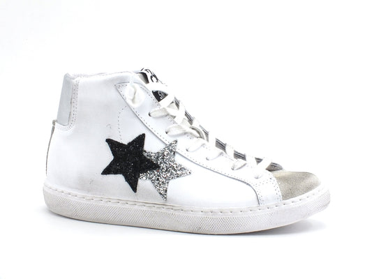 2STAR Sneaker High Tricolor Sneaker Donna White Nero Argento 2SD2941