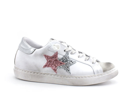 2STAR Sneaker Low Donna Stelle Glitter Silver Rose White 2SD2815