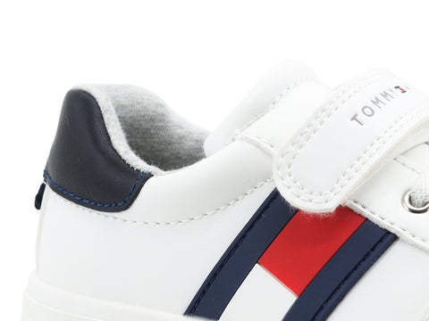 TOMMY HILFIGER Sneaker Bambina Strap Bande White Blue Red T1B4-30702