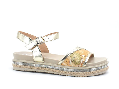 ALVIERO MARTINI 1A CLASSE Sandalo Geo Suola Corda Strass Beige Geo N0585-0933