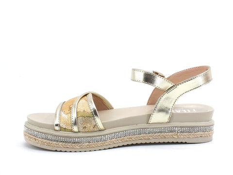 ALVIERO MARTINI 1A CLASSE Sandalo Geo Suola Corda Strass Beige Geo N0585-0933