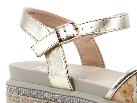 ALVIERO MARTINI 1A CLASSE Sandalo Geo Suola Corda Strass Beige Geo N0585-0933
