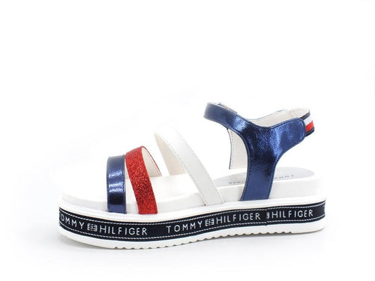 TOMMY HILFIGER Sandalo Bambina Velcro Tricolor Blu Rosso Bianco T3A2-31042 - Sandrini Calzature e Abbigliamento