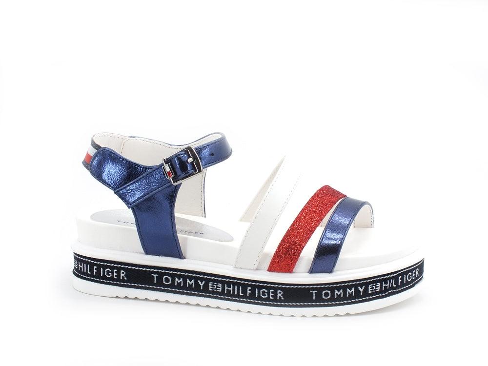 TOMMY HILFIGER Sandalo Bambina Velcro Tricolor Blu Rosso Bianco T3A2-31042 - Sandrini Calzature e Abbigliamento