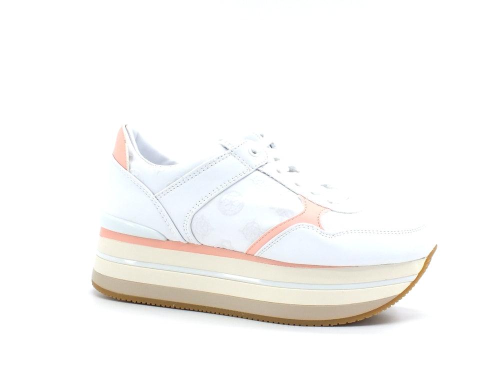 GUESS Sneaker Platform Logos Printed White Peach FL5HIDELE12