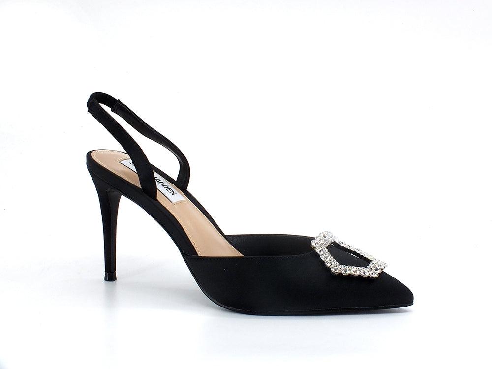 STEVE MADDEN Lucent Sandal Heel Toe Satin Black LUCE02S1