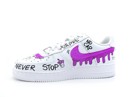 CUSTOM / Nike Air Force 1 Sneaker Donna AF1 Graffiti Style White Violet