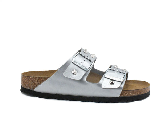CUSTOM / BIRKENSTOCK Ciabatta Fibbia Borchie Silver Argento 1012283
