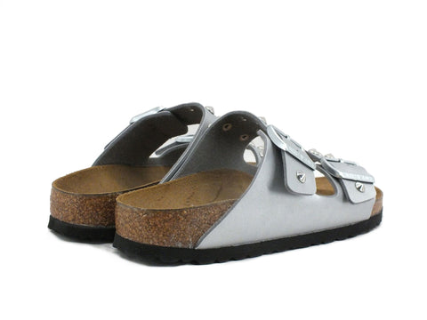 CUSTOM / BIRKENSTOCK Ciabatta Fibbia Borchie Silver Argento 1012283