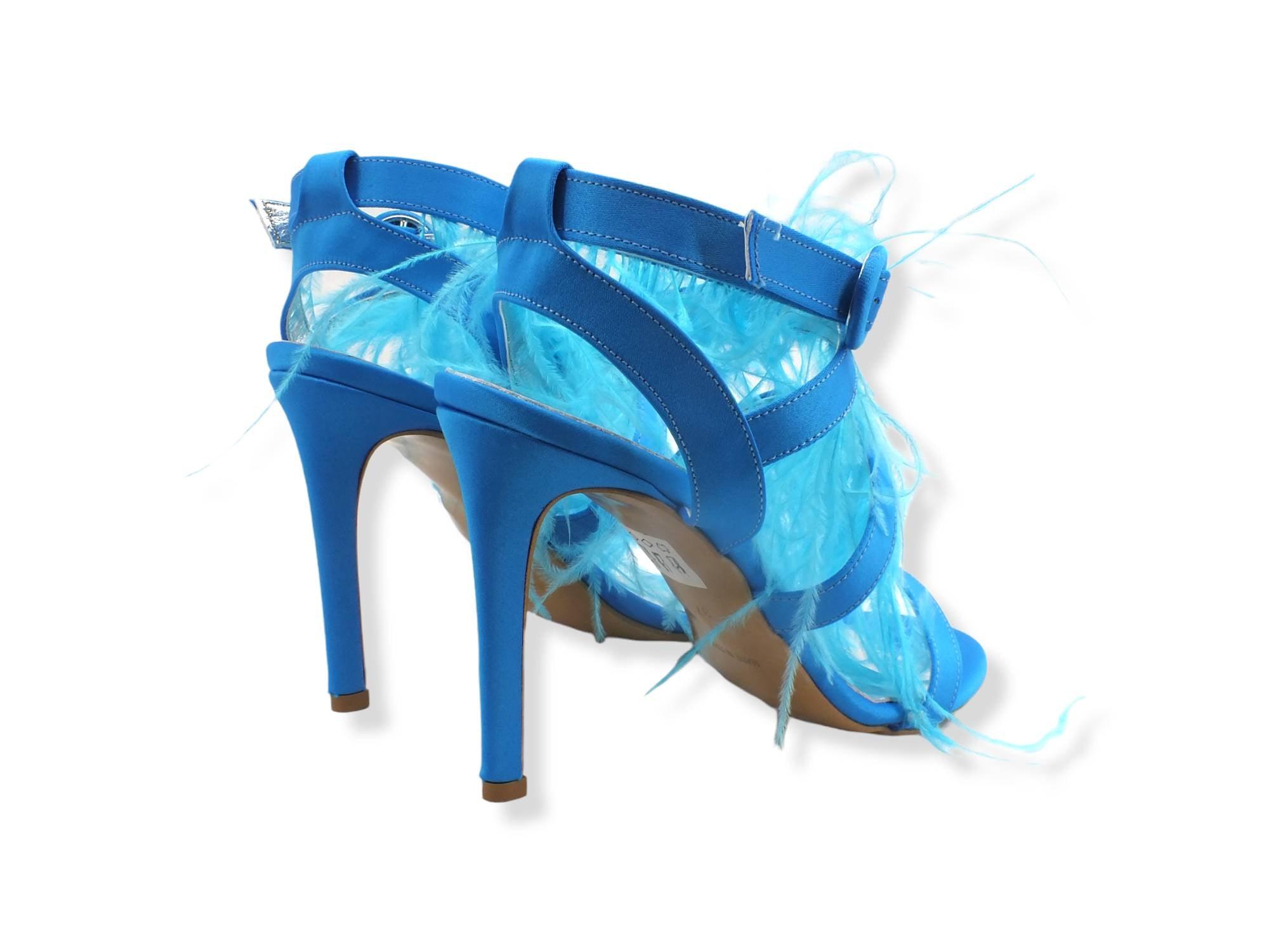 DIVINE FOLLIE Sandalo Tacco Alto Piume Bluette 103 - Sandrini Calzature e Abbigliamento