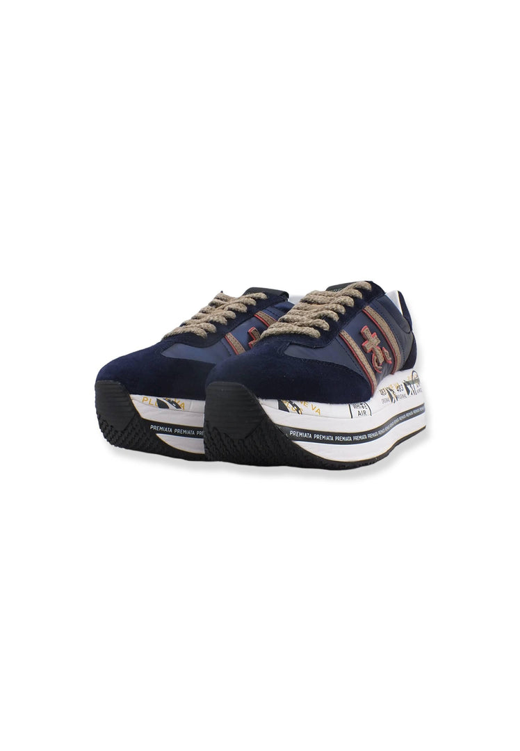 PREMIATA Sneaker Platform Running Donna Blu Navy Beige BETH5352