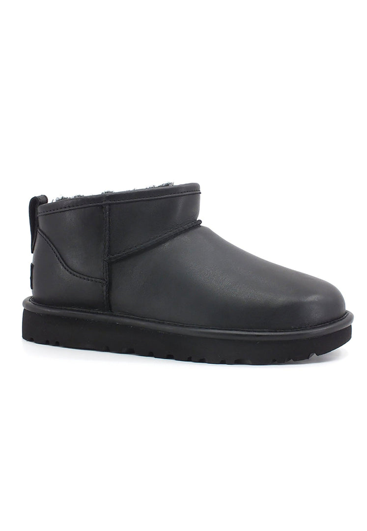 UGG W Classic Ultra Mini Leather Boot Fur Black W1117534