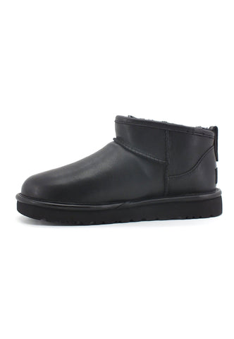 UGG W Classic Ultra Mini Leather Stivaletto Pelo Black W1117534 - Sandrini Calzature e Abbigliamento