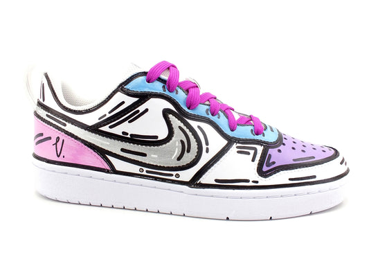 CUSTOM / NIKE Court Boroungh Low 2 GS Comics Sneaker White Purple Silver