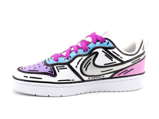 CUSTOM / NIKE Court Boroungh Low 2 GS Comics Sneaker White Purple Silver