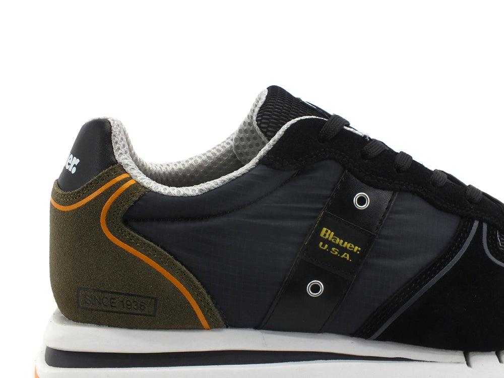 BLAUER Quartz 01 Sneaker Suede Nylon Black Green S2QUARTZ01 - Sandrini Calzature e Abbigliamento