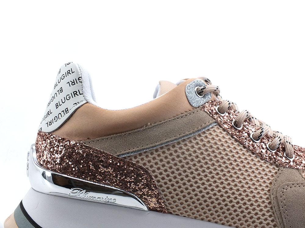 BLUGIRL Blumarine Babe 02 Sneaker Glitter Silver Nude Rosa 6A2515TX239 - Sandrini Calzature e Abbigliamento