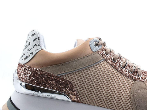 BLUGIRL Blumarine Babe 02 Sneaker Glitter Silver Nude Rosa 6A2515TX239 - Sandrini Calzature e Abbigliamento