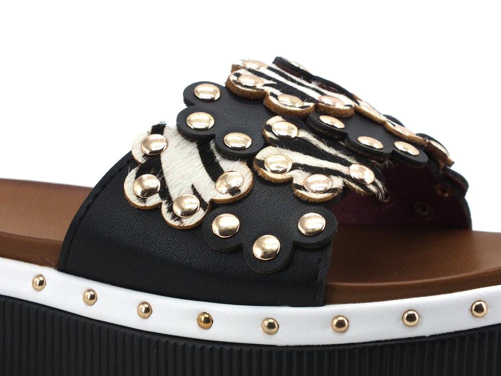 CAFENOIR Ciabatta Platform Borchie Nero Bianco GC9310 - Sandrini Calzature e Abbigliamento