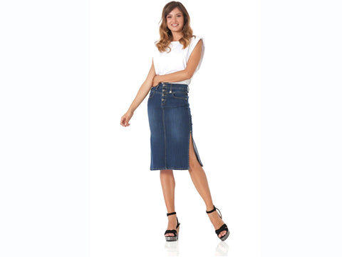 CAFENOIR Gonna Midi Jeans Blu Medio Scuro JJ6230 - Sandrini Calzature e Abbigliamento