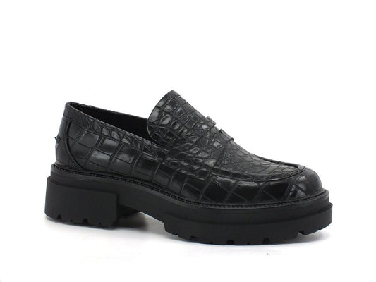 CAFENOIR Mocassino Stampa Cocco Carrarmato Nero EC8220 - Sandrini Calzature e Abbigliamento