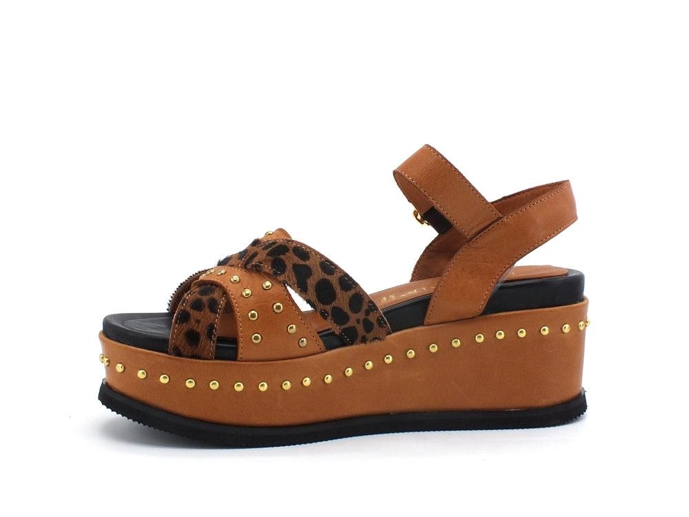 CAFENOIR Sandalo Borchie Intreccio Maculato Cuoio HH1390 - Sandrini Calzature e Abbigliamento