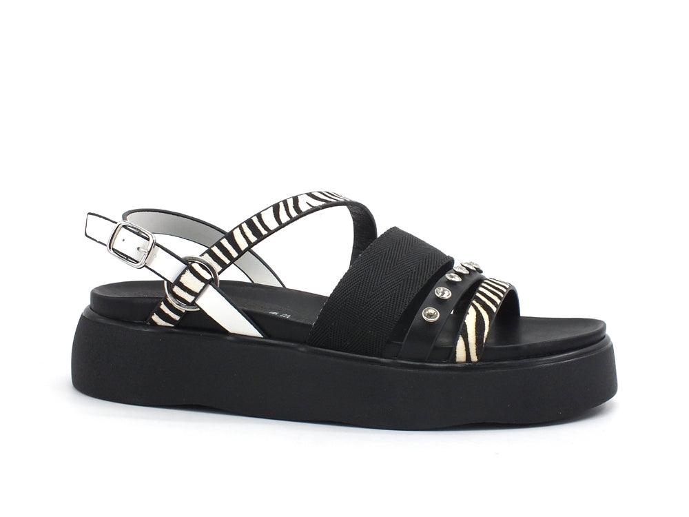 CAFENOIR Sandalo Platform Listini Pietre Animalier Nero Bianco HL9370 - Sandrini Calzature e Abbigliamento