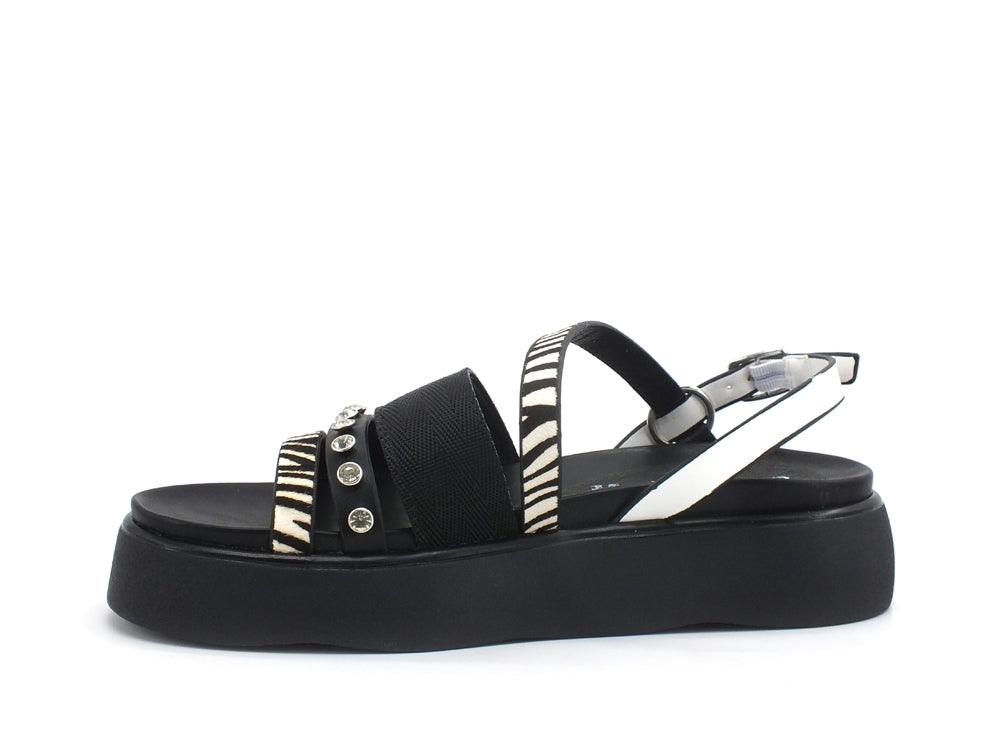CAFENOIR Sandalo Platform Listini Pietre Animalier Nero Bianco HL9370 - Sandrini Calzature e Abbigliamento