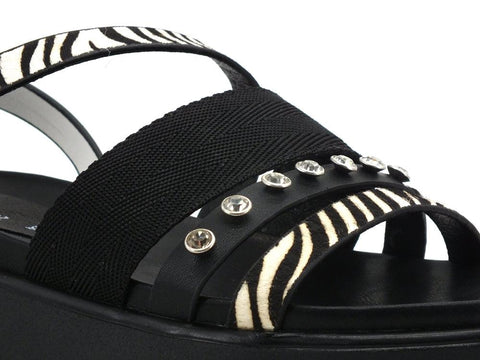 CAFENOIR Sandalo Platform Listini Pietre Animalier Nero Bianco HL9370 - Sandrini Calzature e Abbigliamento