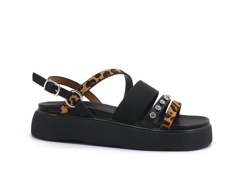 CAFENOIR Sandalo Platform Listini Pietre Leopard Nero Maculato HL9370 - Sandrini Calzature e Abbigliamento