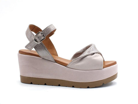 CAFENOIR Sandalo Zeppa Intreccio Laminato Pietra HB4260 - Sandrini Calzature e Abbigliamento