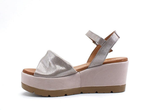 CAFENOIR Sandalo Zeppa Intreccio Laminato Pietra HB4260 - Sandrini Calzature e Abbigliamento