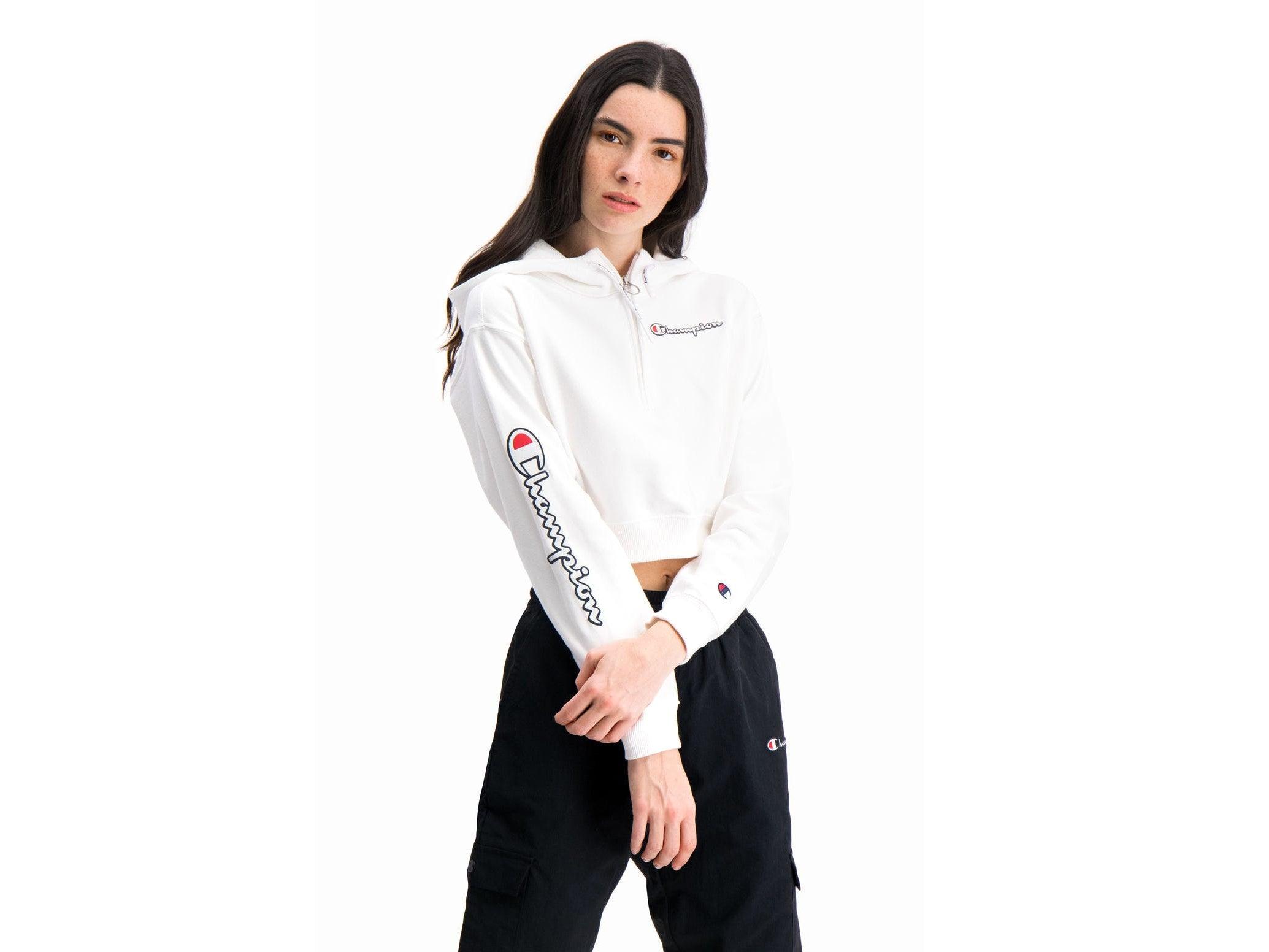 CHAMPION Felpa Hoodie Cappuccio Crop Bianco 112641 - Sandrini Calzature e Abbigliamento