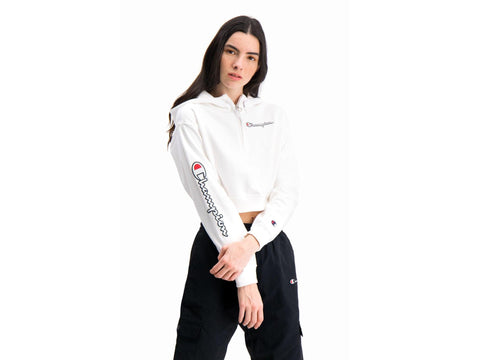 CHAMPION Felpa Hoodie Cappuccio Crop Bianco 112641 - Sandrini Calzature e Abbigliamento