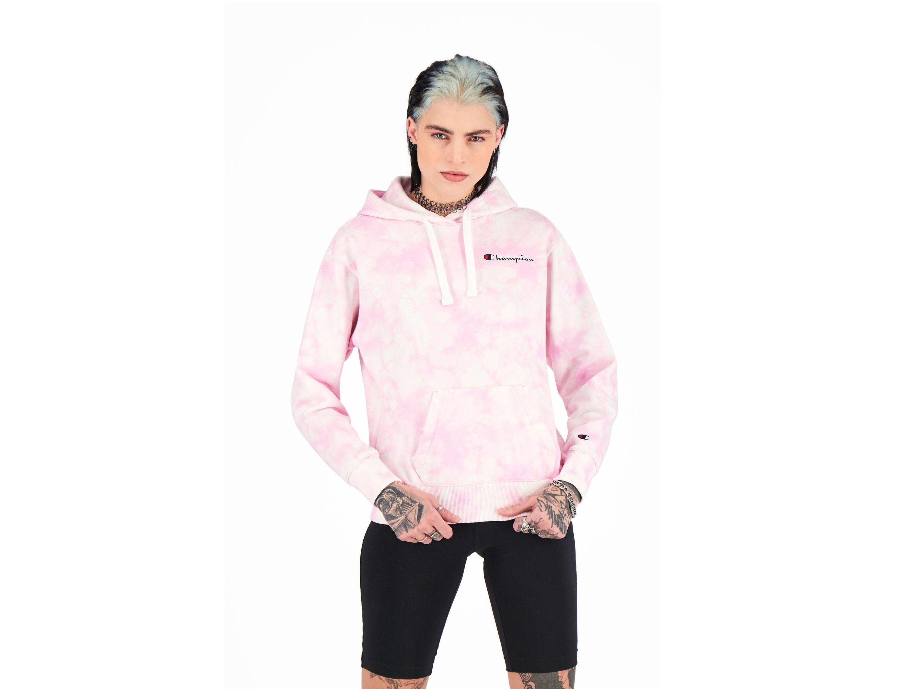 CHAMPION Felpa Hoodie Cappuccio Watercolor Donna Rosa Pink 113934 - Sandrini Calzature e Abbigliamento
