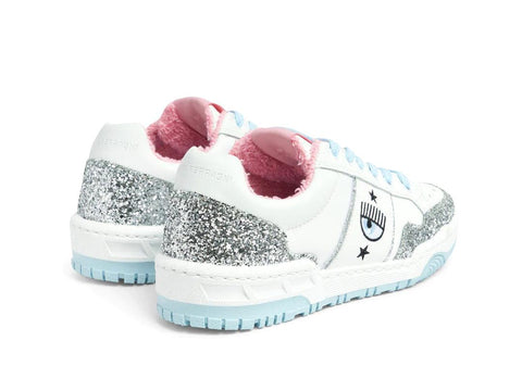 CHIARA FERRAGNI CF-1 Sneaker Donna Logo Eyelike Glitter White Silver CF2900-064 - Sandrini Calzature e Abbigliamento
