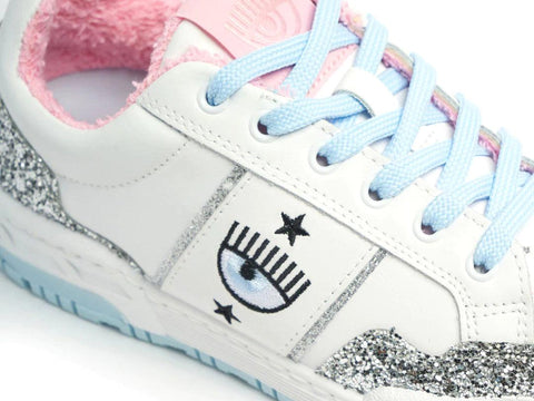 CHIARA FERRAGNI CF-1 Sneaker Donna Logo Eyelike Glitter White Silver CF2900-064 - Sandrini Calzature e Abbigliamento