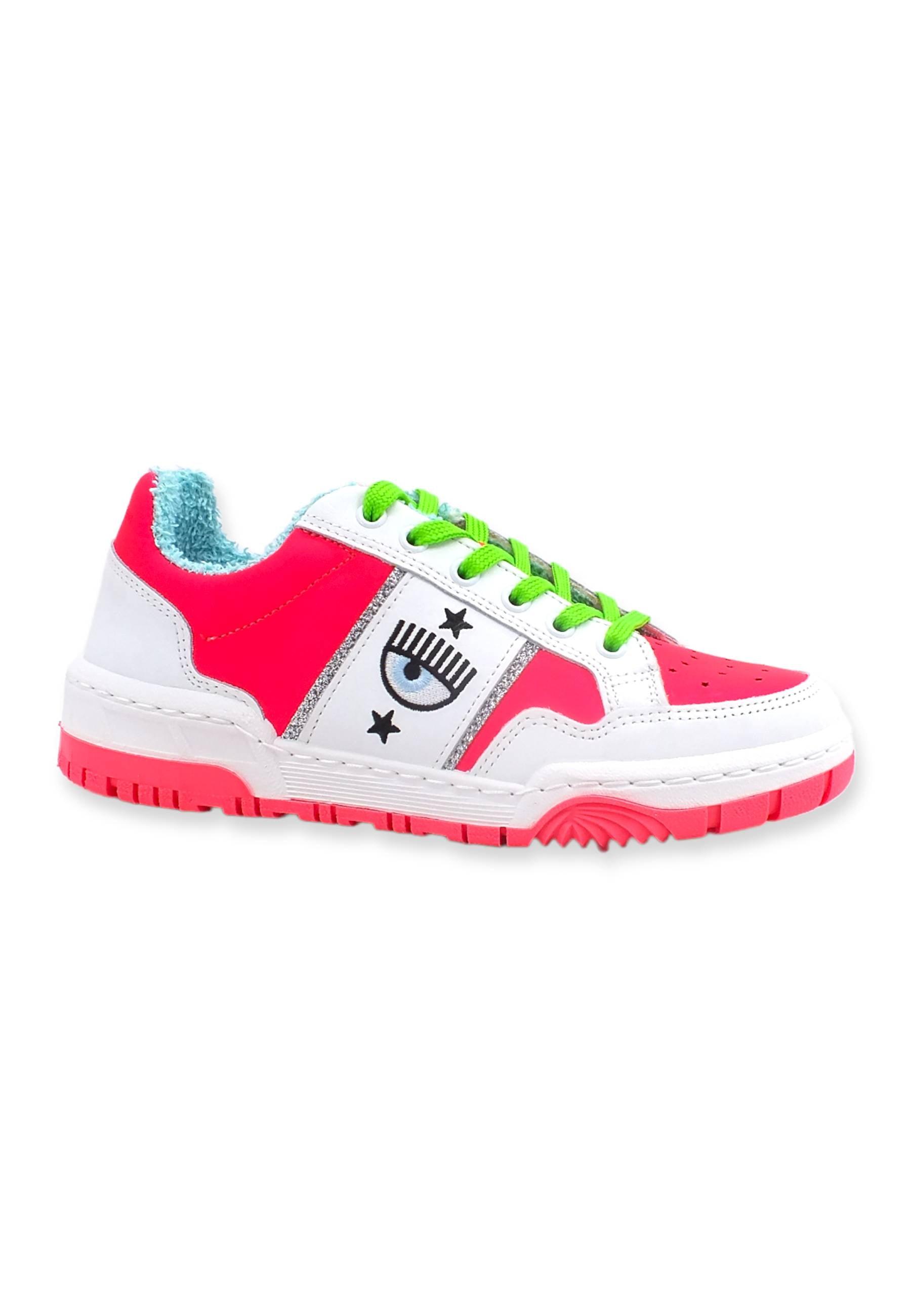 CHIARA FERRAGNI Sneaker Low Donna Bianco Pink Fluo CF3002-037 - Sandrini Calzature e Abbigliamento