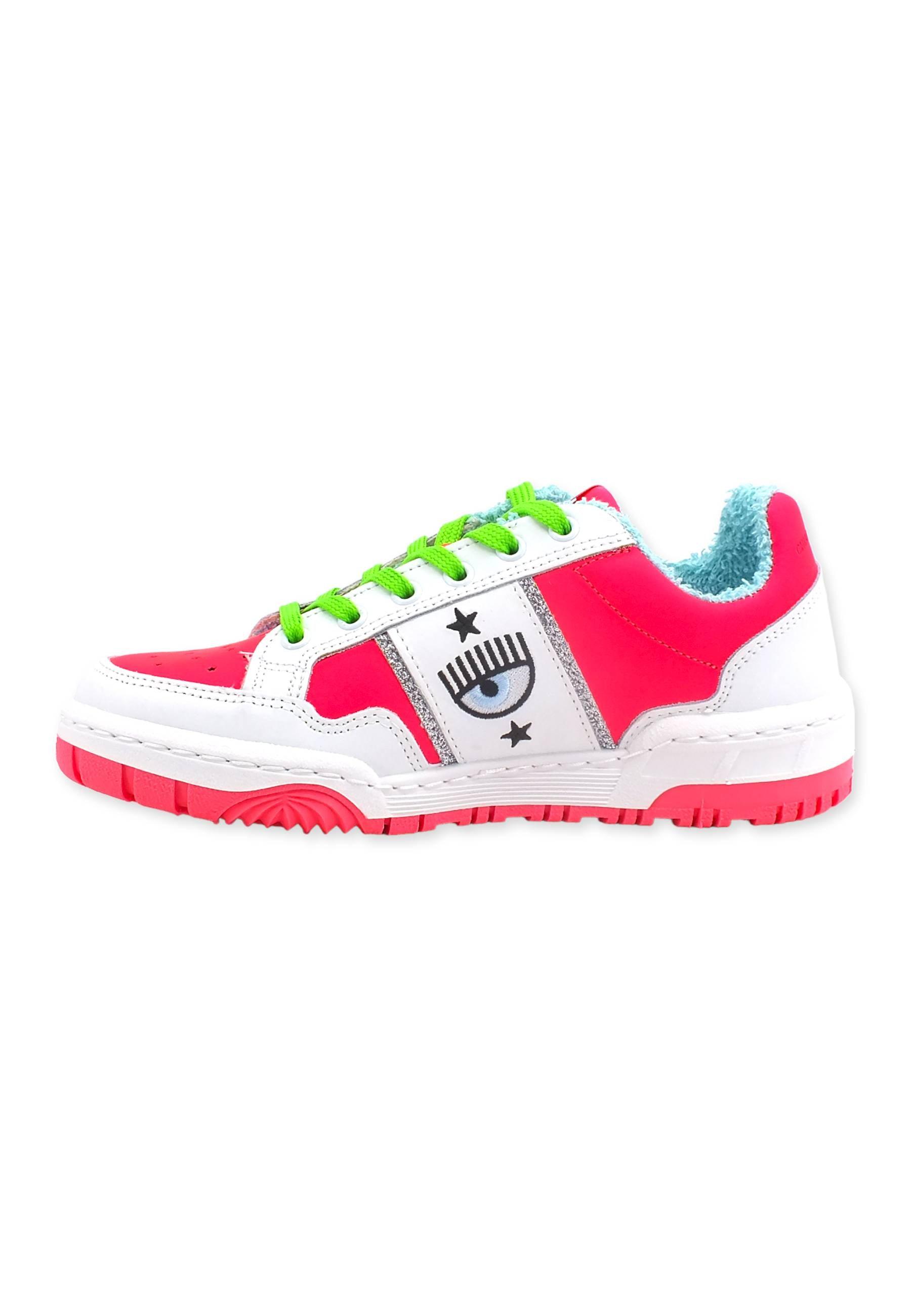 CHIARA FERRAGNI Sneaker Low Donna Bianco Pink Fluo CF3002-037 - Sandrini Calzature e Abbigliamento
