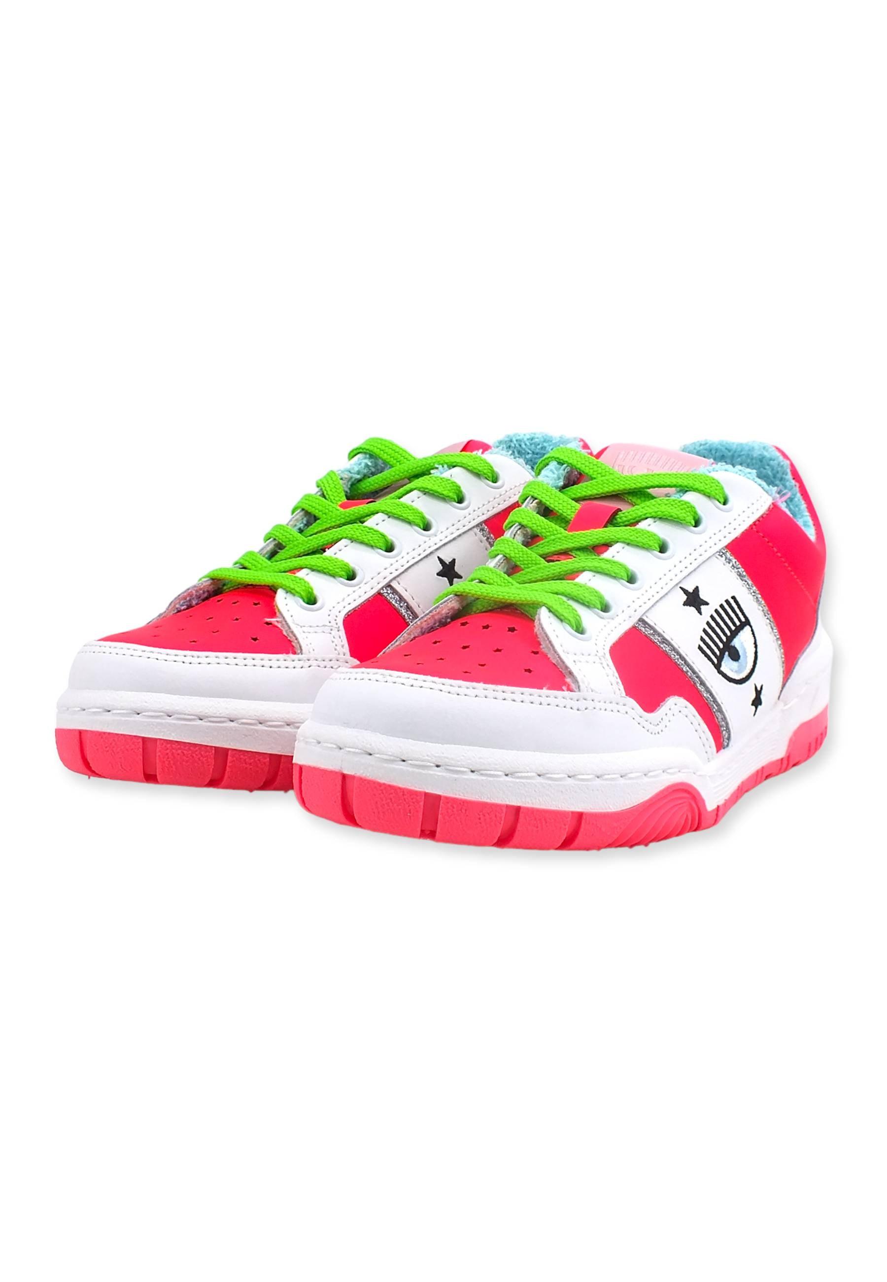 CHIARA FERRAGNI Sneaker Low Donna Bianco Pink Fluo CF3002-037 - Sandrini Calzature e Abbigliamento