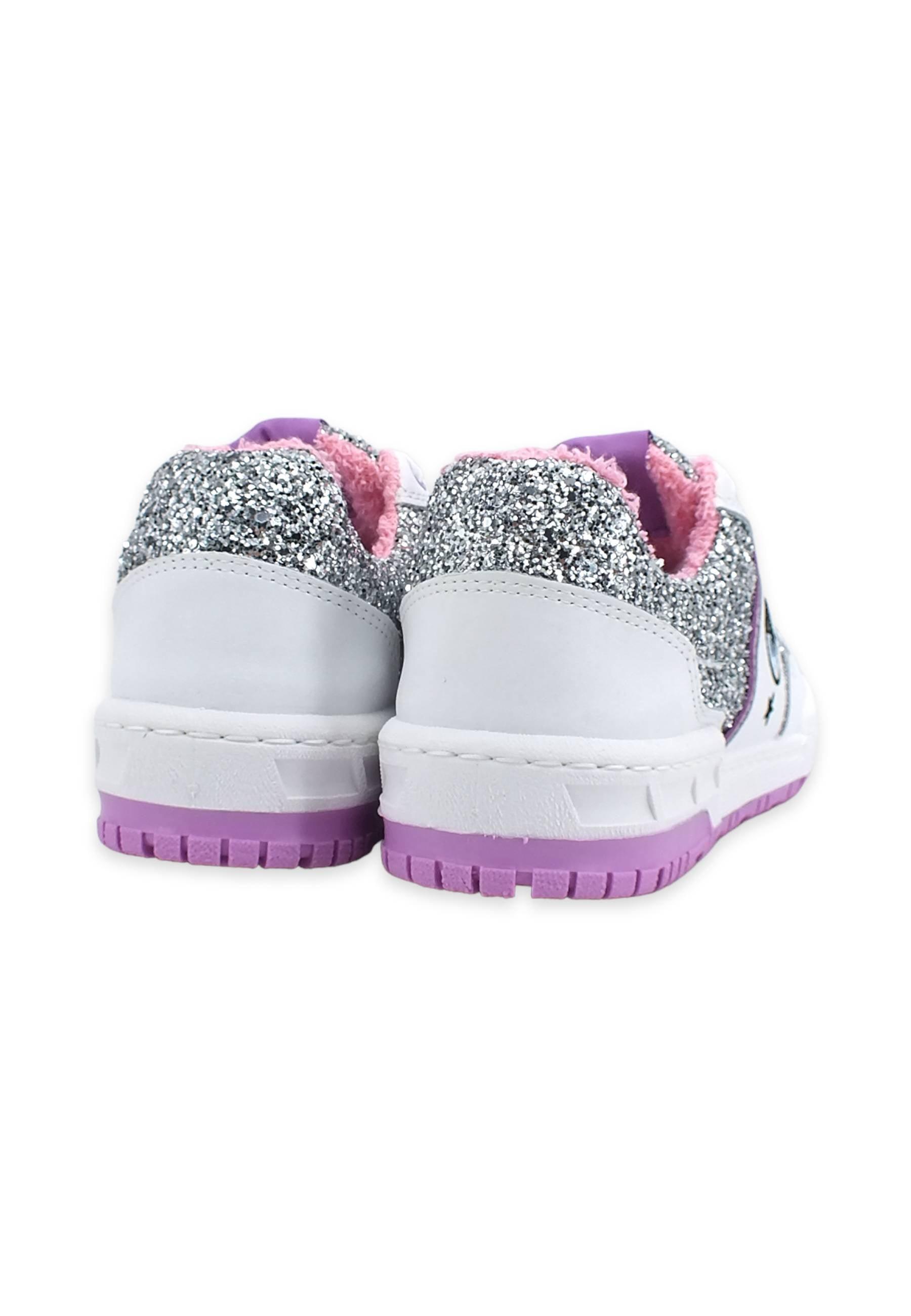 CHIARA FERRAGNI Sneaker Low Glitter Bianco Silver Violet CF3001-139 - Sandrini Calzature e Abbigliamento