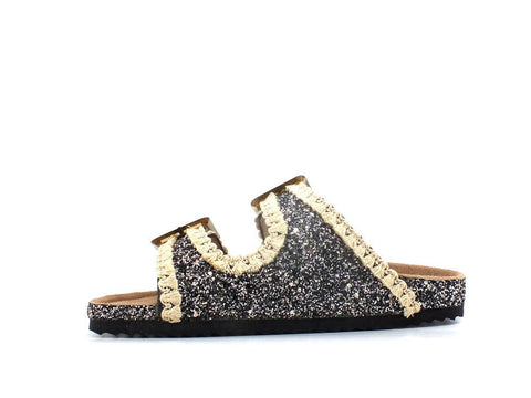 COLORS OF CALIFORNA Ciabatta 2 Fibbie Glitter Nero - Sandrini Calzature e Abbigliamento