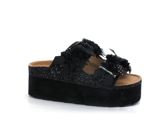 COLORS OF CALIFORNA Ciabatta Platform Fibbie Glitter Nero - Sandrini Calzature e Abbigliamento